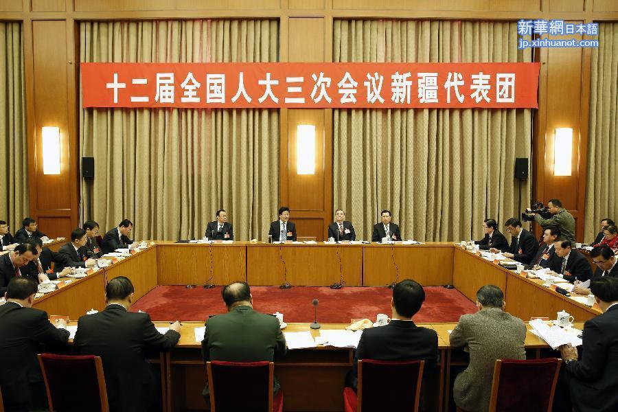 （两会）新疆代表团举行全体会议