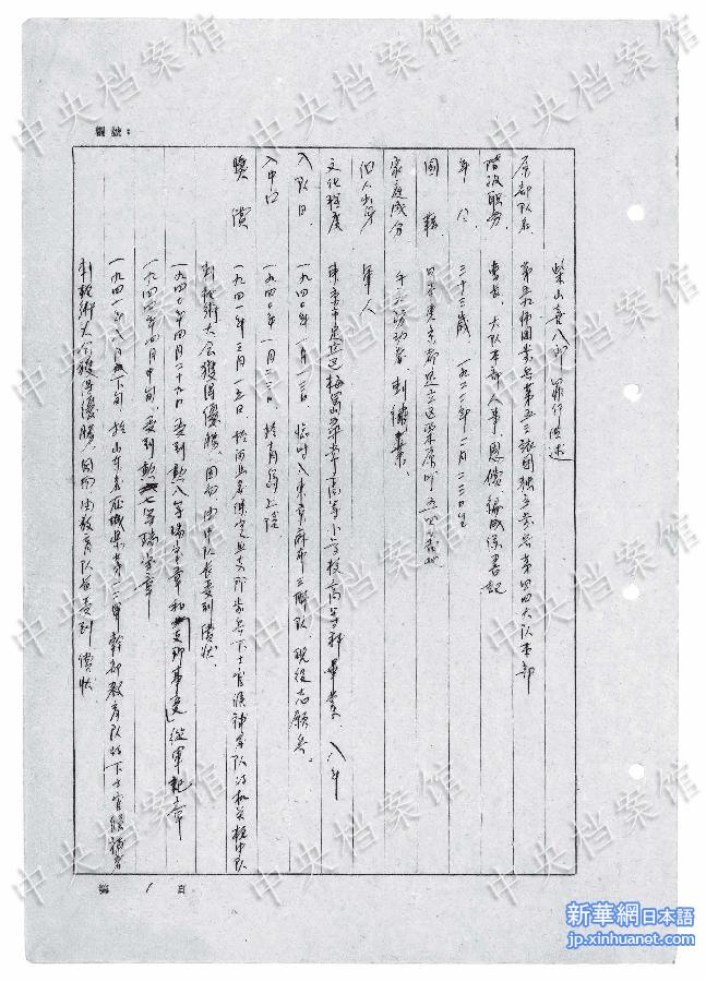 （日本侵华战犯笔供）（3）中国国家档案局发布《日本侵华战犯笔供选》第二十六集：柴山喜八郎 