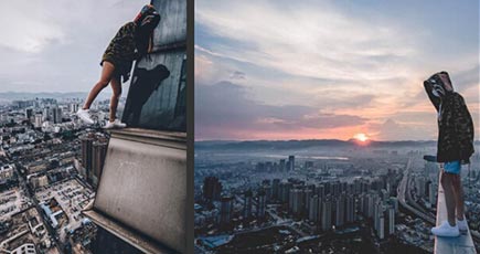 昆明市の「90年後」ビル登り達人　スリル満点の写真を撮影