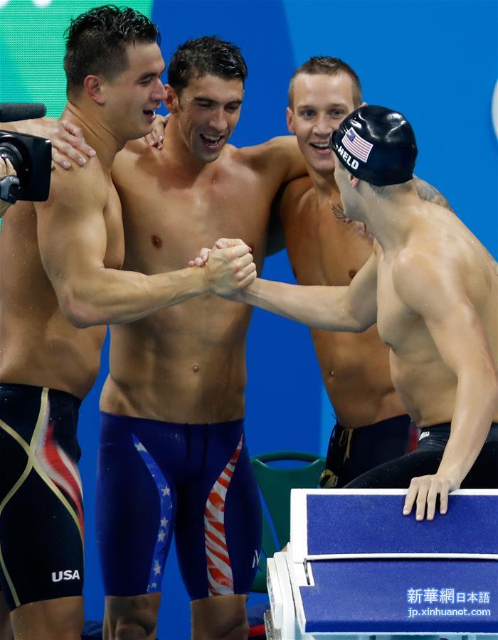 （里约奥运会·夺冠一刻）（11）游泳——美国队获得男子4x100米自由泳接力冠军