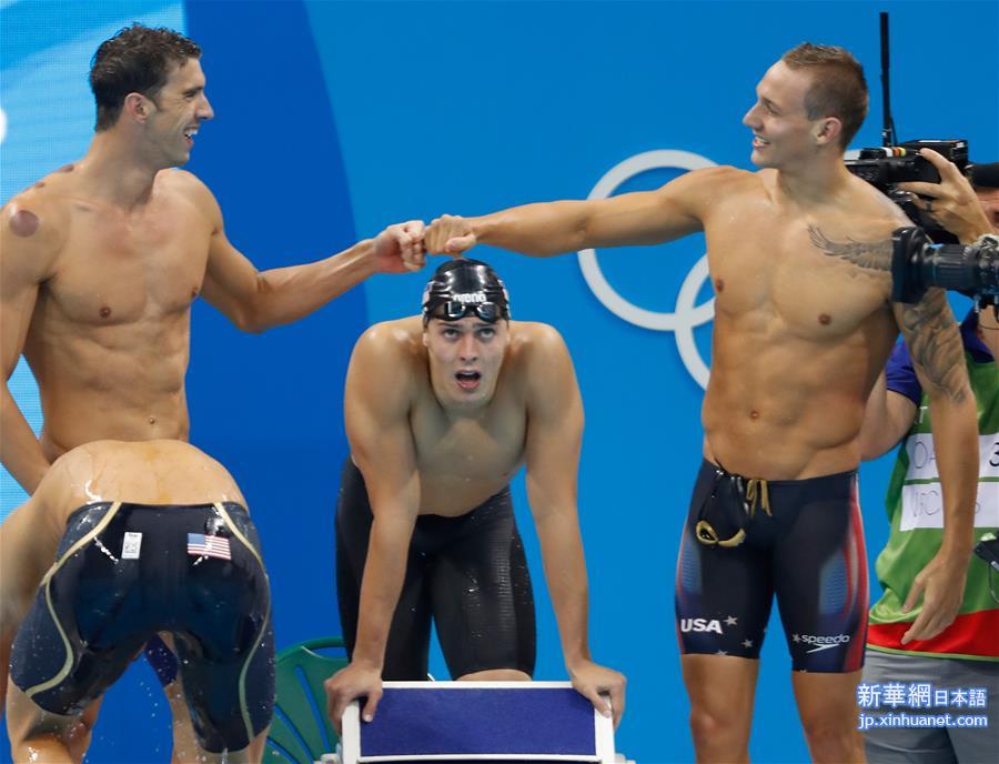 （里约奥运会·夺冠一刻）（12）游泳——美国队获得男子4x100米自由泳接力冠军