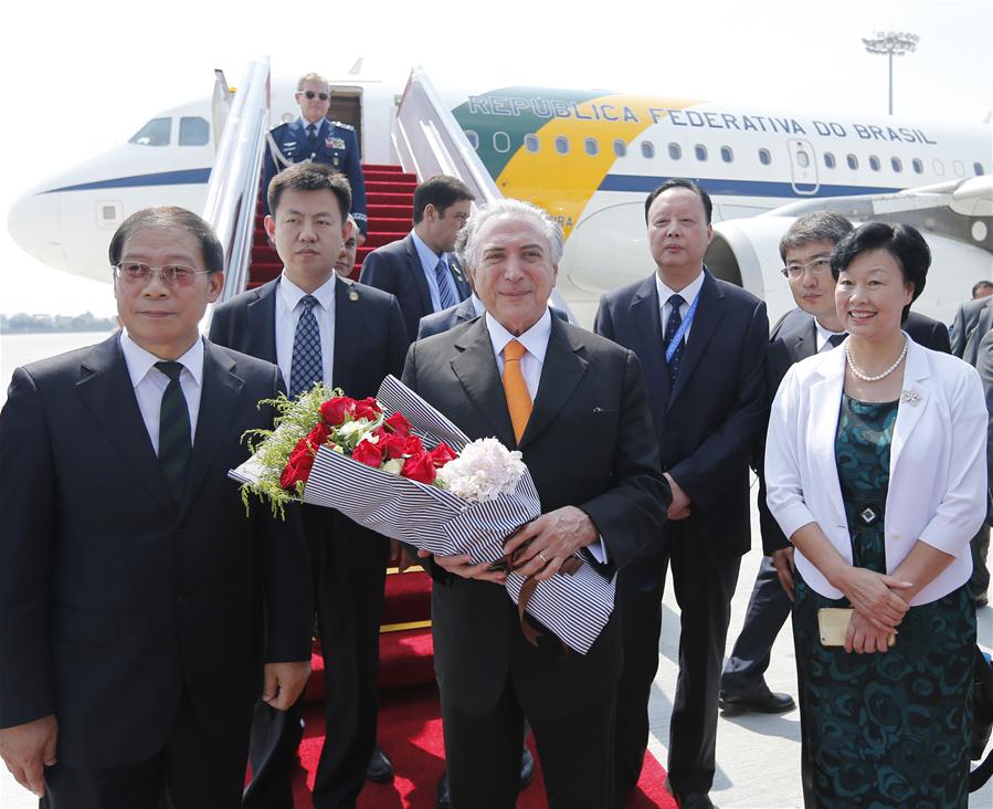 （杭州G20·XHDW）巴西总统特梅尔抵达杭州