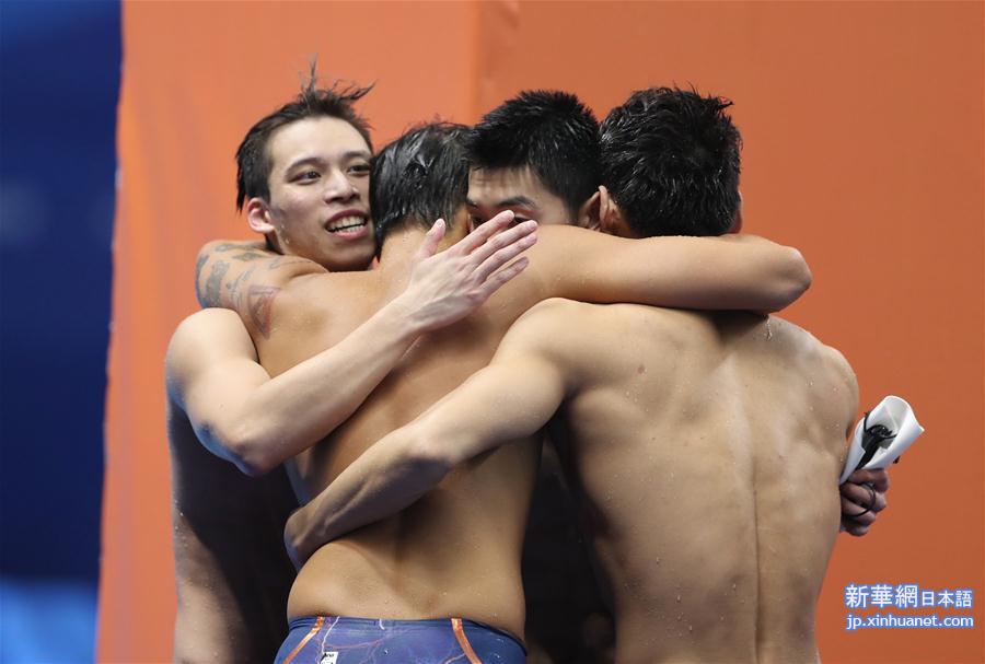 （亚运会）（5）游泳——男子4X100米混合泳接力：中国夺冠
