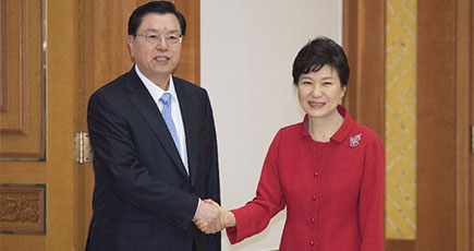 張徳江委員長、韓国を公式友好訪問　大統領と会見、国会議長と会談
