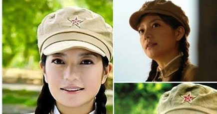 スクリーンに登場した中国人女優の軍服姿