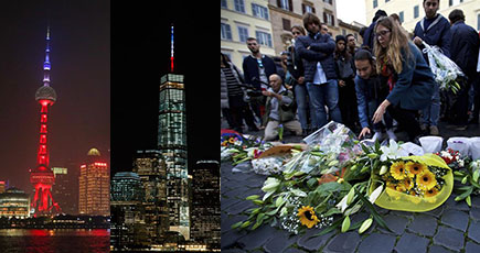 世界各地の民衆がパリテロ事件の犠牲者を哀悼