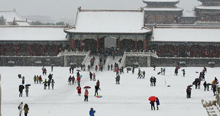 北京で大雪が降り、大勢の観光客が故宮の雪景色を観賞