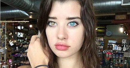 左右の目の色が違う20歳モデル 世界の特別な魅力の持っている女性