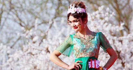新疆トクスン県　「あんずの花の仙女」が美を競う