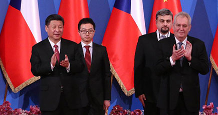 習近平主席がチェコのゼマン大統領と中国チェコ経済貿易協力円卓会議に共同出席