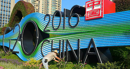 G20テーマ花檀、杭州の街頭を飾り