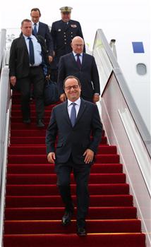 フランスのオランド大統領は杭州に到着