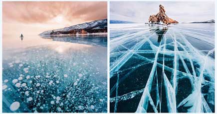 バイカル湖が凍結、幻想的な風景に