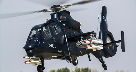 中国が自主開発した輸出型の武装ヘリコプター直-19Eがハルビンで初飛行に成功