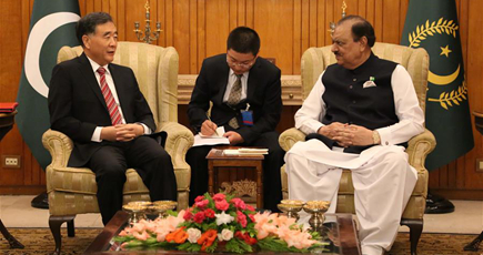 パキスタンのフセイン大統領、汪洋副総理と会見