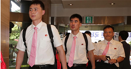 朝鮮の卓球選手団、韓国大田に到着