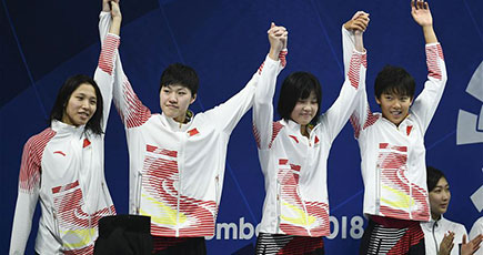 第１８回アジア大会　競泳女子４００ｍリレー表彰式