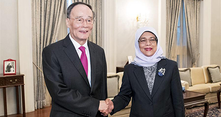 王岐山副主席、シンガポールのハリマ・ヤコブ大統領と会見