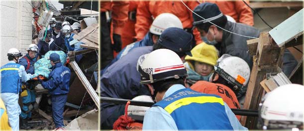 宮城県で地震から9日目に2人の生存者救出