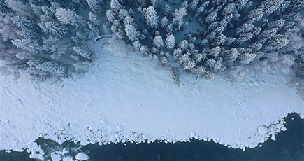 一面の銀世界にうっとり　雪化粧したカナス　新疆ウイグル自治区