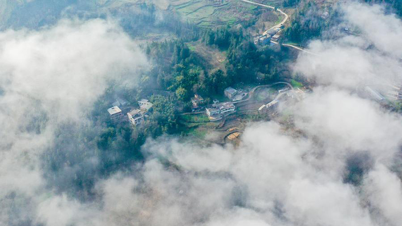 霧に覆われた烏蒙山脈　貴州省畢節市